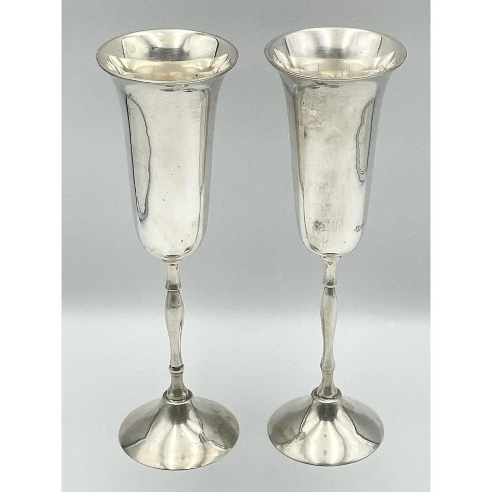 Vintage 1970s International Silver Co 745 Silver Plated Champagne Flutes Pair